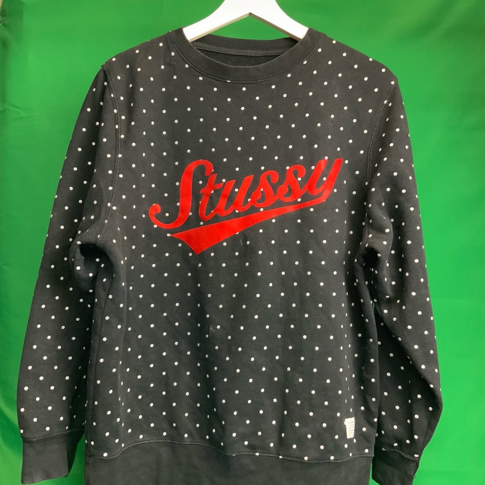 Stussy Black Sweater White Dots Red Logo Size S - Picture 1 of 5